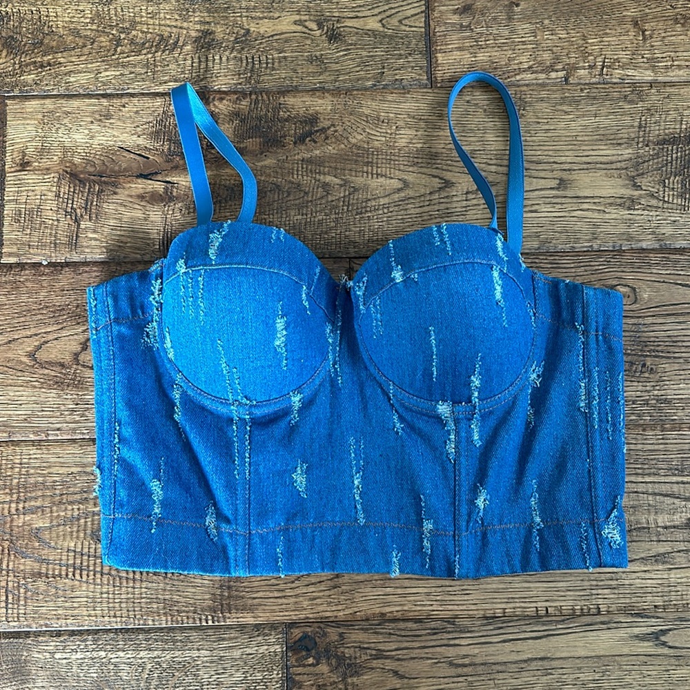 C+D+M denim corset crop top bra top size M